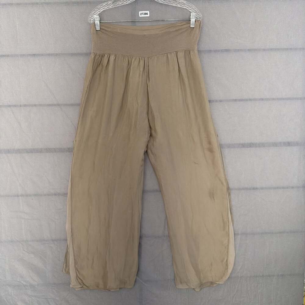 Scandal Italy Women's One Size Light Brown Pull On Wide Leg Flowey Pants
